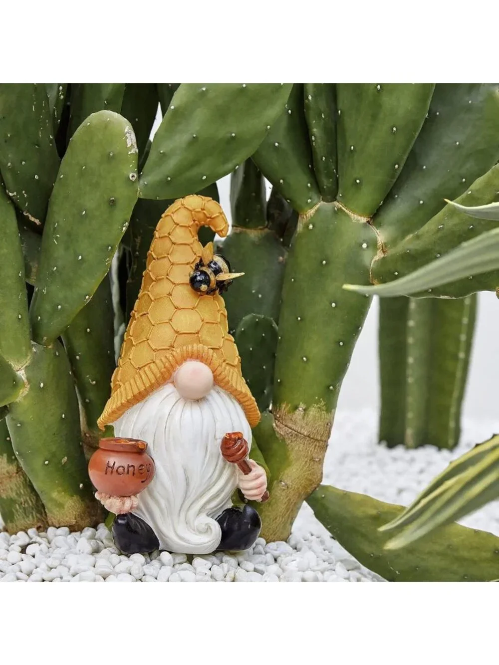 Solar Garden Gnomes Statues - Resin Bee Figurine with Honey Jar & Solar Lights